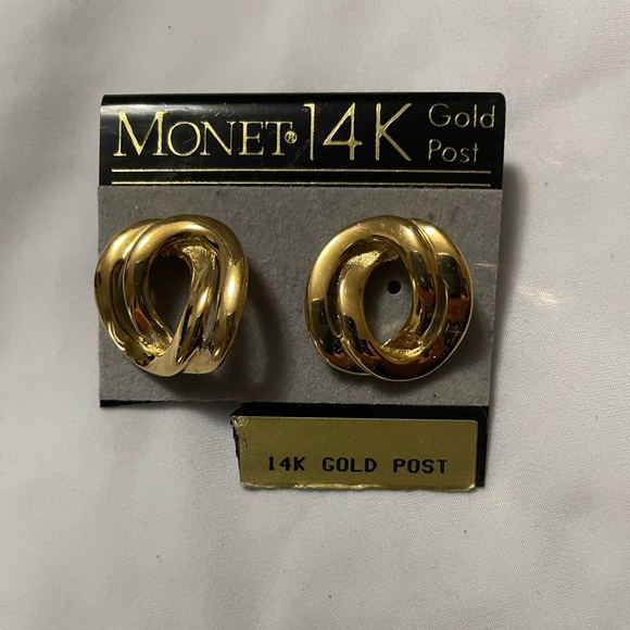 Never worn. Vintage Monet Pierced Earrings 14k Gold posts - Picture 1 of 2
